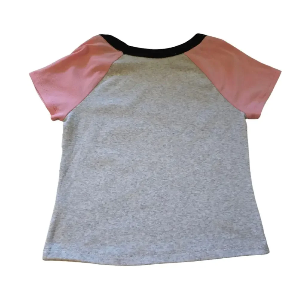 Bazooka Ring Pop Justice Crop Top Raglan Baby Tee Girl SZ M